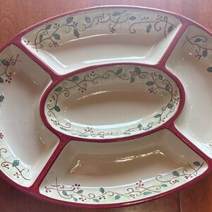 Pfaltzgraff pepperberry Divided Platter with Red Trim